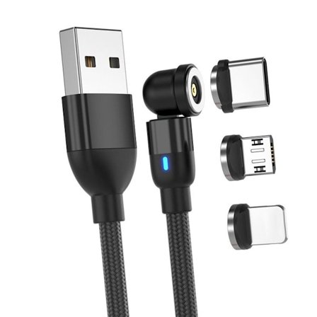 Magneettinen kaapeli (USB -C - Micro USB - Lightning - 1 m - Musta)