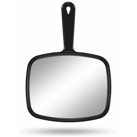 Håndholdt spejl, frisørs håndholdte spejl, med håndtag, firkantet sort.