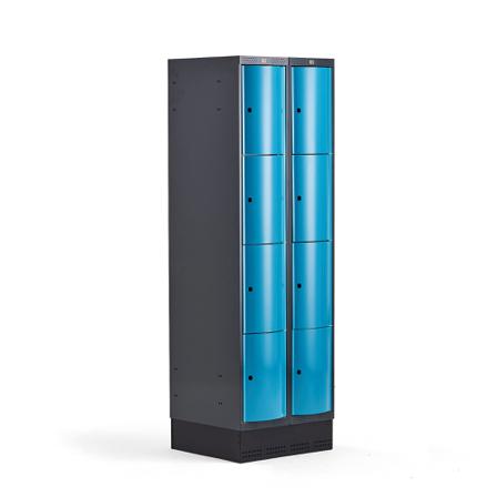 Kleiderspind CURVE mit Sockel, 2 Module/4 Türen, 1890 x 600 x 550 mm, blau