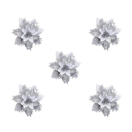 Kunstige juleblomster sølv 5-pak julepynt