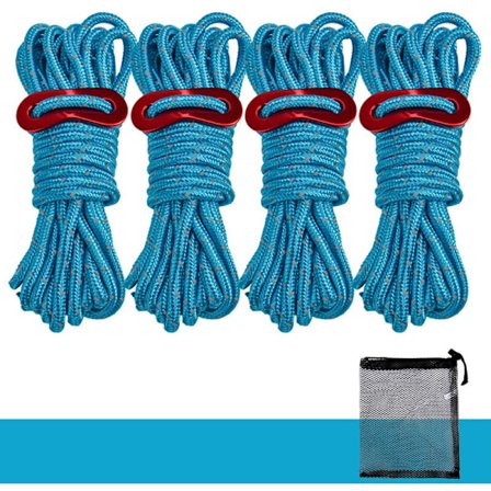 Guy Ropes, 4 pack Telt 4mm Guy Line 13ft Reflekterende ledning GURE GUND TENTOR GUIDE Rebguide til fortelt Camping Blå