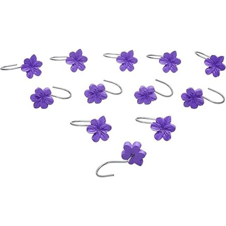 Blomstrete dusjforhengskroker, lilla 12 stk