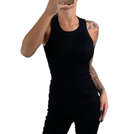 Kvinnor Enfärgad Rund Hals Ribbad Tank Top Linne Kvinnor Sommar O Hals Tank Top