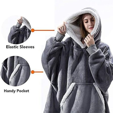 Överdimensionerad Filt med Huva Portabel Lamm Sammet Bekväm Filt Grå