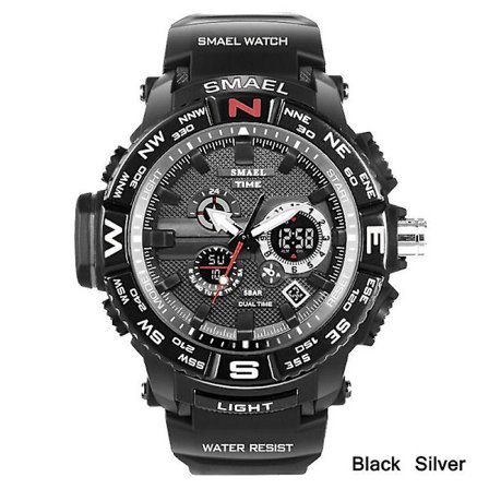 Herr Sportklockor Smael Märke Dual Display Watch Herr Led Digital Analog Elektronisk Quartz Watches 30m Vattentät manlig klocka