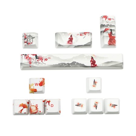 6.25U Fem Sider 12 Taster Farvesublimerede Tastaturhætter ESC Mellemrumstast Entre Taster PBT Kirsebærblomst/ Pige i Rødt/ Havrytme DIY B