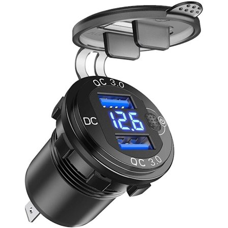 Laddare 3.0 Dubbel USB Billaddare med Voltmeter och På/Av-knapp, 36W 12V USB Utmatningsladdare för Marin Bil Båt