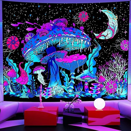 Soppteppe, 150×130CM Black Light Teppet, Veggteppe