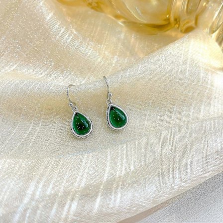 Smaragdgrønne dinglende dråbeøreringe, sølvfarvede dråbeformede vintage øreringe krystal hængende øreringe Valentinsdagsgave til kvinder piger