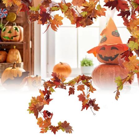 Dekorativ kunstig lønngarland høstløvgarland dekorasjon Thanksgiving Halloween falsk lønnvinto blad lønnblad 7 bladløkke