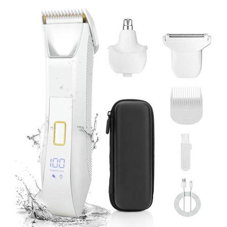 Bodygroomer for menn, 3-i-1 skjeggtrimmer for menn, kroppspleiere, inkluderer nesehårtrimmer, glatt barberingskroppsdetaljerer - hvit