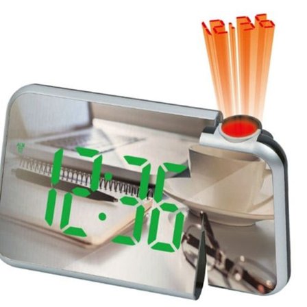 Automatisk semi-lys elektronisk klokke med LED-speilprojeksjon (svart skall +