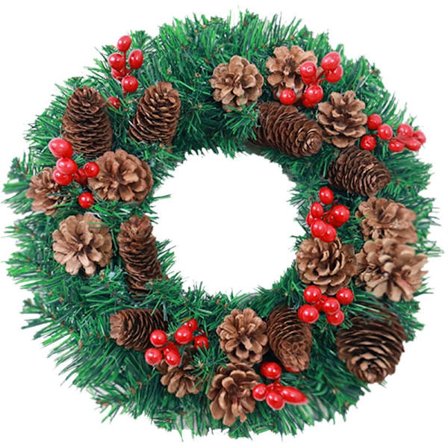 30 cm julekrans med kongler og røde bær, hengende girlander med god jul - Type 1