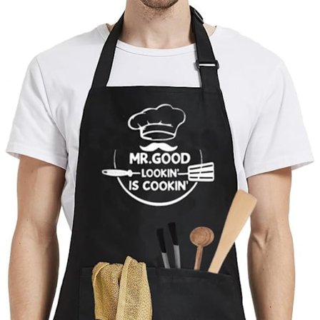 Sjovt forklæde til mænd, justerbare kokkeforklæder med lomme, vandtætte madlavnings- og grillforklæder, BBQ-forklæder til far, mand