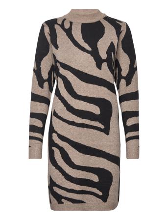 Objray L/S Knit Dress Aop Dresses Knitted Dresses Ruskea Object