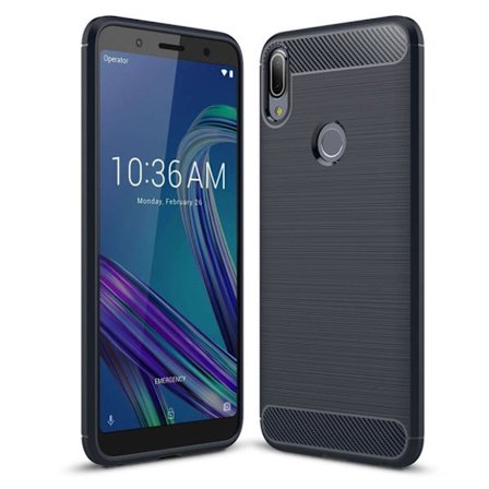 Asus ZenFone Max Pro (ZB602KL) Hiilikuitu harjattu silikooni muovinen takasuoja kuori - Tumman Sininen