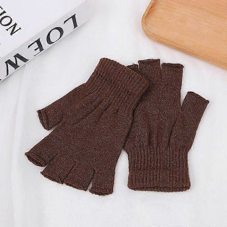 1 Par Farverige Strikkede Korte Halvfingerhandsker Vinter Varme Cykeltilbehør kaffe
