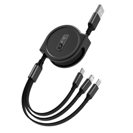 3 i 1 Teleskopisk ladekabel for Apple Android Svart