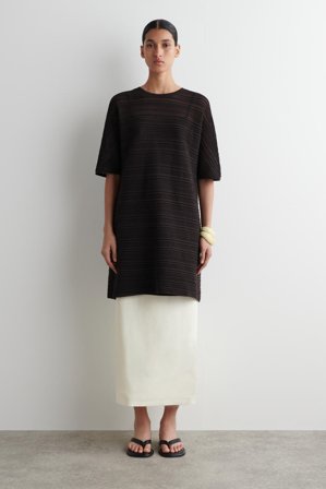 COS Damen Plissiertes Minikleid Aus Strick - Braun