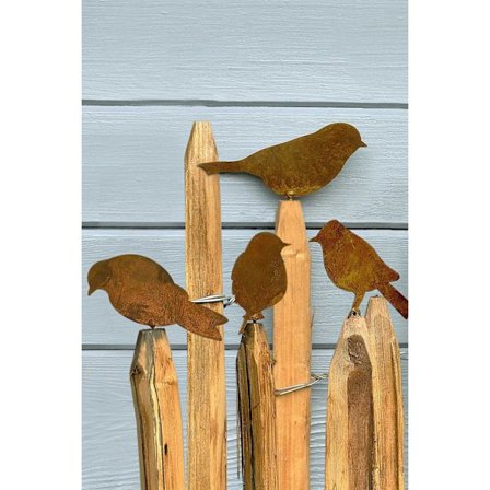 *4 Fugle til Træ Metal Havedekoration Naturlig Rust Patina*