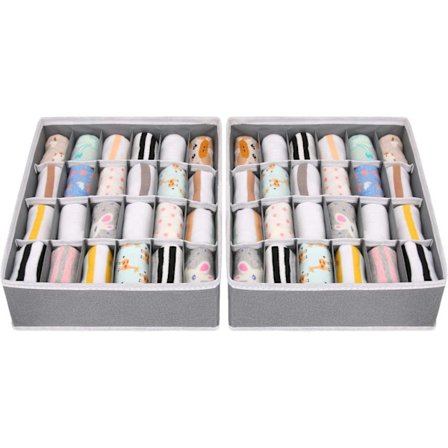 Pakke med 2 Grå Foldbare Ikke-Vævede Skuffeorganisatorer til Undertøj,