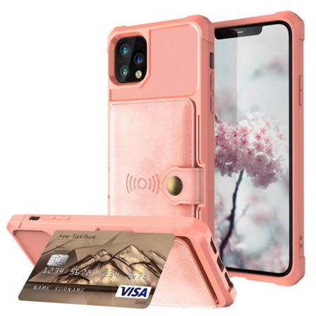 Iphone 11 Pro Max - Smidigt Stilsäkert Skal Med Kortfack Roséguld