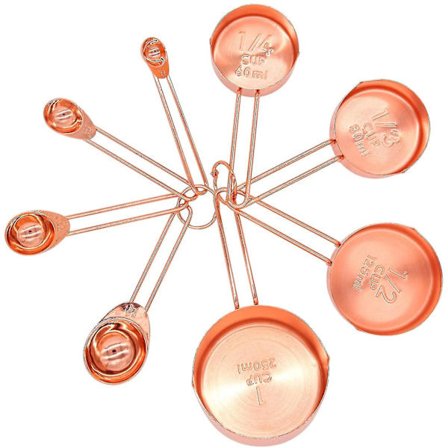 Målebægre og måleskeer i kobber og rustfrit stål, 8-pak