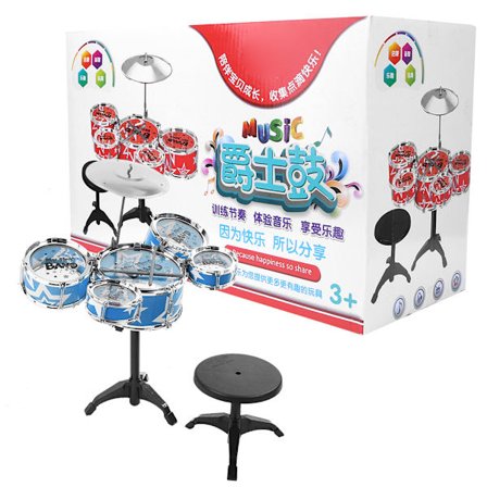 Simuleret Jazz Trommesæt Musikinstrument Legetøj til Babyer Tidlig Pædagogisk Begynderlæring Blå