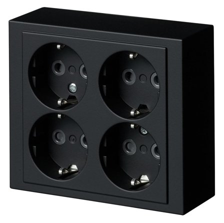 ABB 404EA-885 Stikkontakt 4-veis, overflatemontert, jordet Svart, Strømbrytere & vegguttak