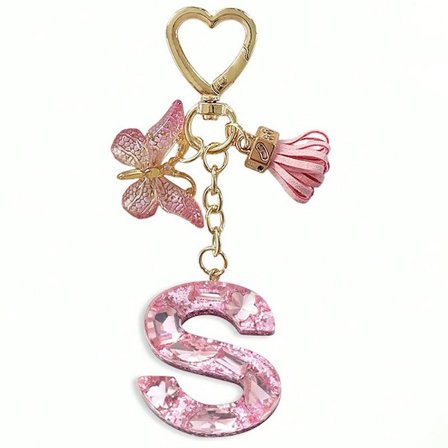 26 bokstaver å velge mellom, rosa skinnende bokstav-nøkkelring