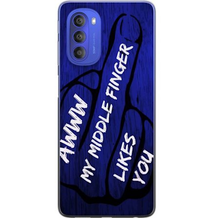 Kompatibelt Mobildeksel til Motorola Moto G51 5G Mørk typografisk illustrasjon med hjerteform og budskap om vennskap mot dyp blå tretekstur