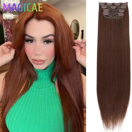 Magicae 24inch 200g Straight Clip in Hair Extensions Blond 27/613 Ombre Brown 4 Stk/pak Naturlig Bio Menneskelignende Høj Temperatur