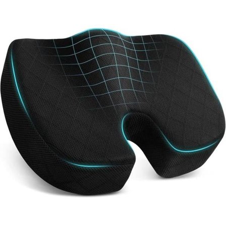 Ergonomic Memory Foam Seat Cushion - Slow Rebound Non-Slip Pad for Office, Car and Chair, Relieves Sciatica, Tailbone and Back Pain