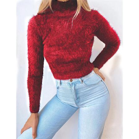 Dam Vinter Turtleneck Candy Color Sweater Casual Plysch Fleece