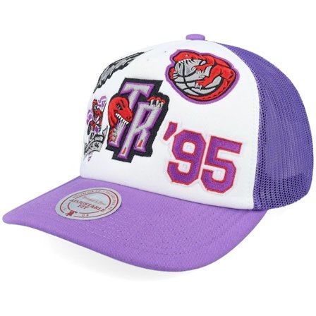 Mitchell & Ness - NBA Lilla trucker Caps - Toronto Raptors Gridlock White/Purple A-Frame Trucker @ Hatstore