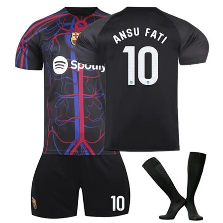 Barcelona ANSU FATI #10 Udebanetrøje, 23-24 FCB Fælles Special Edition Sort Børne Voksen Fodbold Træningstrøje, Feriegave, Fødselsdagsgave 26 No.10