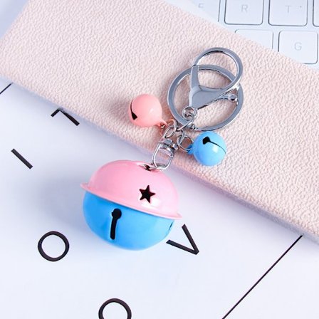 Pulverblå bjelle 40mm + Pulverblå bjelle 14mm nøkkelring i metall