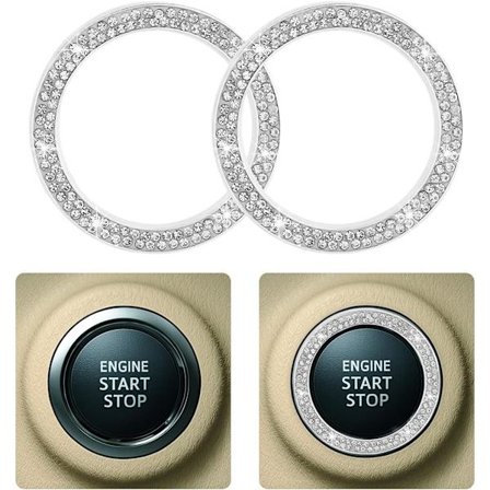 2 stk. krystal rhinestone bilmotor start/stop dekorationsring, bil bling ring krystal bil klistermærker ringe bil deka