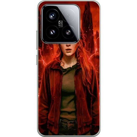 Kompatibelt Mobilskal till Xiaomi Xiaomi 15 Porträtt av en ung kvinna med rött hår i en apokalyptisk landskap, röda blixtar och mörka klippformat