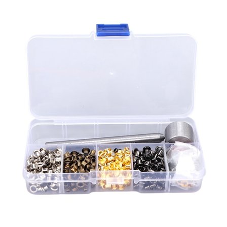 400 stk. maljer 3mm belagt kobber metall malje sett med oppbevaringsboks for klær modifikasjon