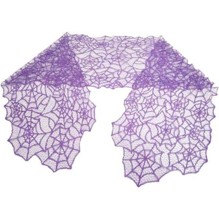 Halloween-aiheinen neulottu pitsi hämähäkinverkko -kuvioinen koristekäyttöön pöytälippu (violetti, 72*13 tuumaa)