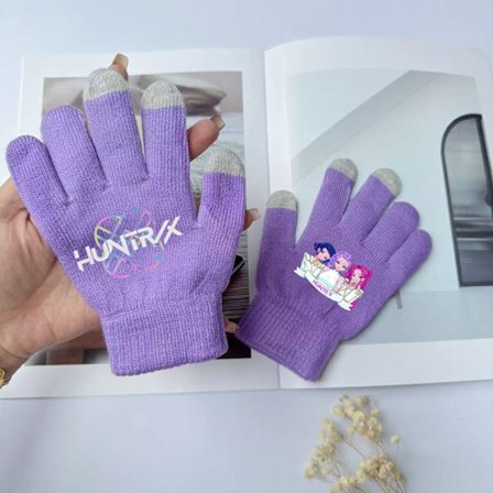 K-pop Witcher Pige Print Strikkede Handsker, Varme Udendørs Handsker, Vinter Print Strikkede Handsker, Julegave, Lilla Stil - 02