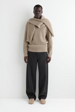 COS Men's Maglione A Coste In Lana Con Collo A Imbuto in Beige