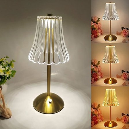Dimbar 3-farget LED Romantisk Diamantkrystalllampe, Oppladbar Berøringslampe Liten Lampe, Nattbordslampe Bordlampe for Soverom Bar Restaurant
