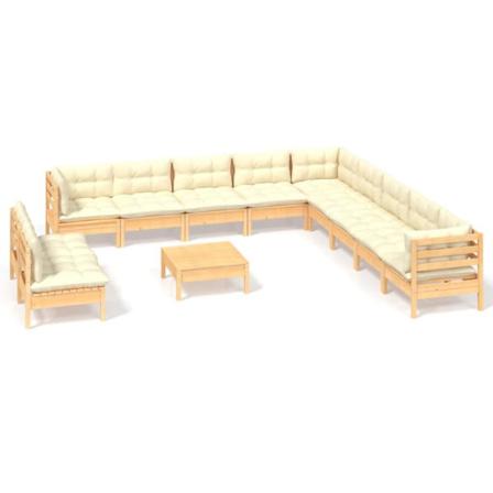 Vidaxl Loungegrupp Med Gräddvita Dynor 12 Delar Massiv Furu Creme