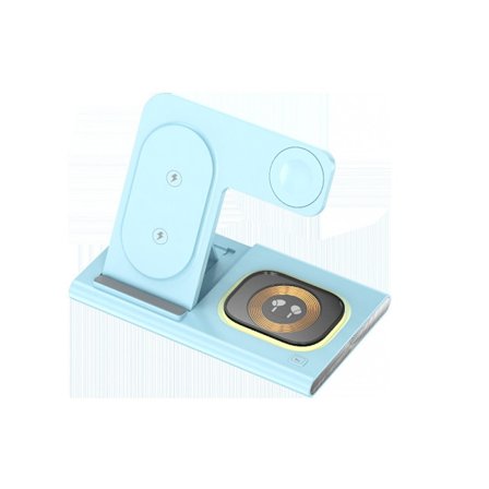 3-i-1 Trådløs Opladningsstation Qi Hurtigoplader Dock til Telefon Ur Høretelefoner Kompakt Bærbar Blå