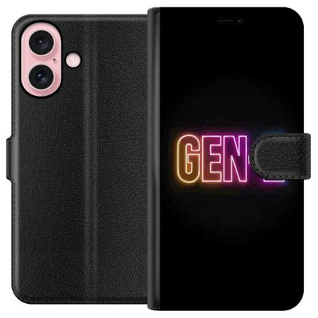 Kompatibelt Lommeboketui til Apple Apple iPhone 16 Neontext Gen Z i fargerikt lys mot mørk bakgrunn i moderne digital stil