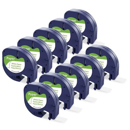 10 stk. 91200 91330 Etikettape Kompatibel med Dymo LetraTag Plus LT100H LT100T QX50 Genopfyldninger Sort på Hvid