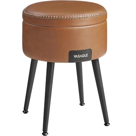 VASAGLE - Opbevaringsbænk, skammel, kunstlæder med syninger, stålben, karamelbrun