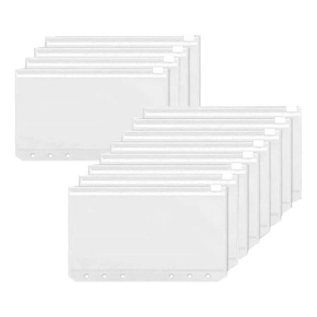 12 stk. A6 6 huller PVC lynlåspose til dokumenter, udendørs makeup taske, miljøvenlig og gratis